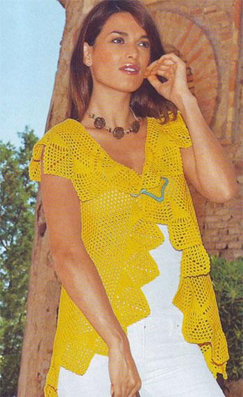 Жовтий ажурний жилет гачком